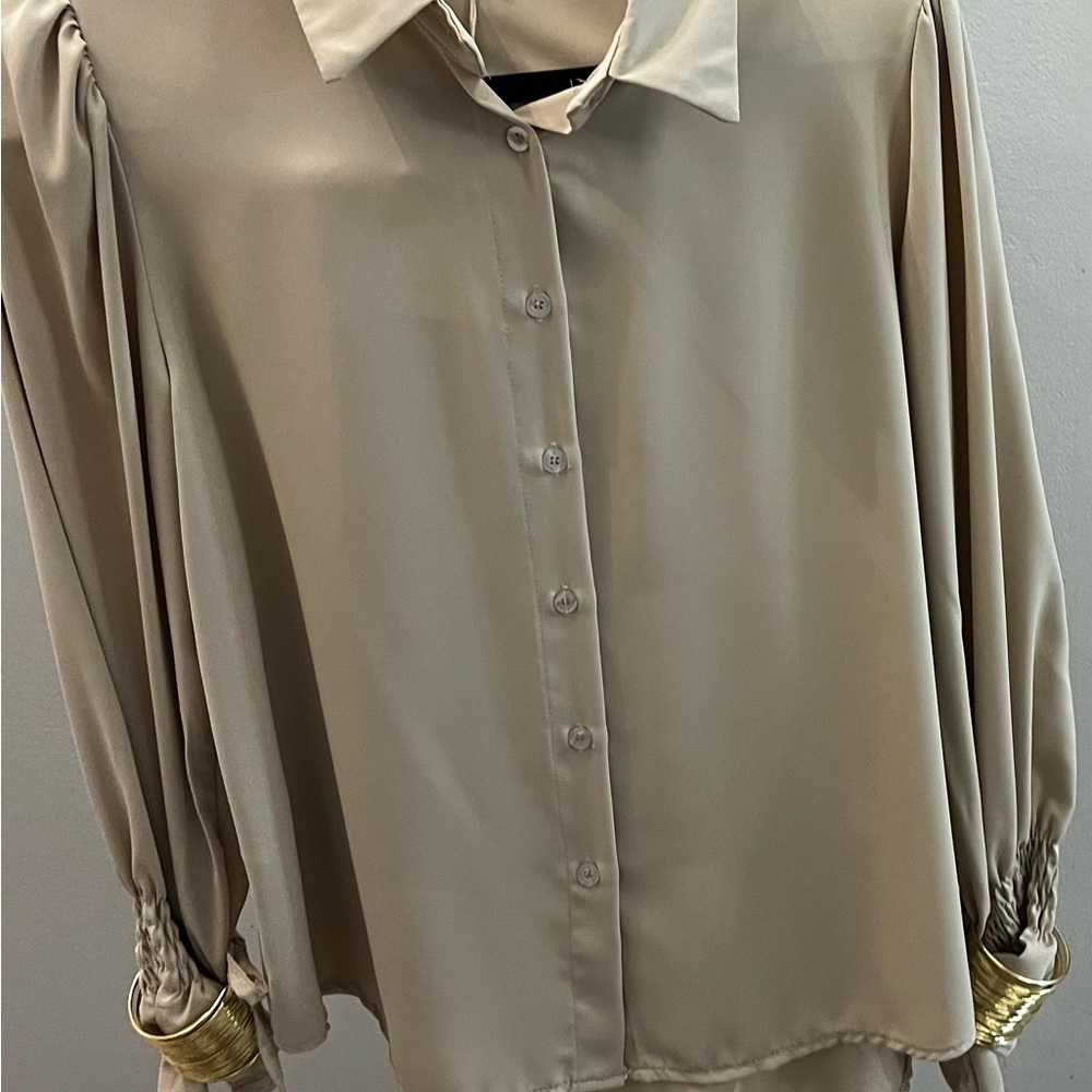 Beige Button-Up Blouse